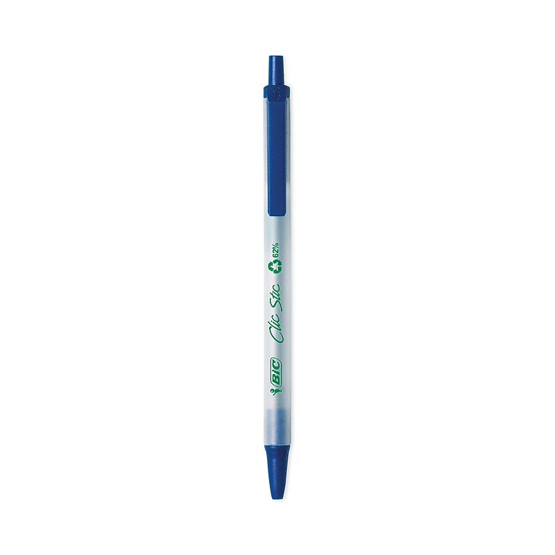 BIC® ReVolution Clic Stic Ballpoint Pen, Retractable, Medium 1 mm, Blue Ink, Translucent Frost/Blue Barrel, 48/Pack image 1