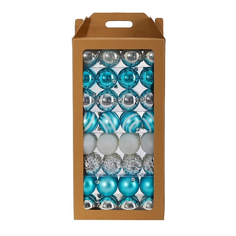 Nearly Natural Holiday Shatterproof Blue Christmas Tree Ornament Set, 80mm, 64/Set (D1001-BL) image 1