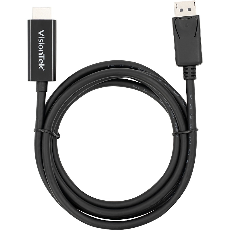 VisionTek 6.6ft DisplayPort to HDMI Audio/Video Cable, Male to Male, Black (901214) image 1