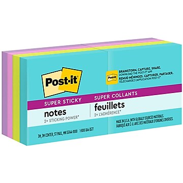 Post-it Super Sticky Full Stick Notes, 3x3 in, 12 Pads, 2x the Sticking  Power, Energy Boost Collection, Bright Colors (Orange, Pink, Blue, Green)