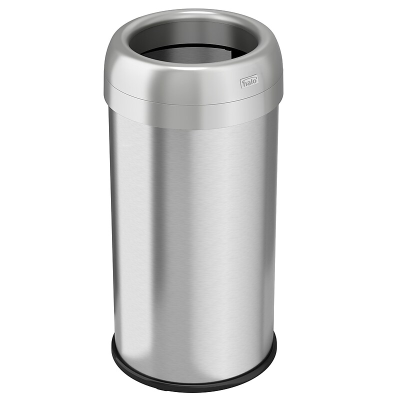 halo Stainless Steel Round Open Top Trash Can with Dual AbsorbX Odor Control System, Silver, 16 Gal. (OT16STR) image 1
