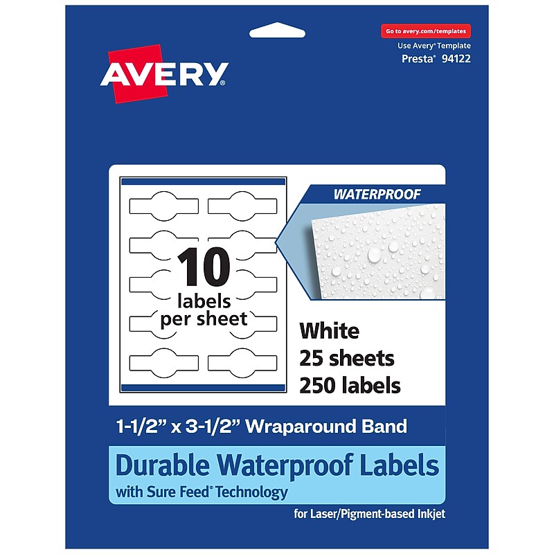 Avery Laser/Inkjet Decorative Edge Waterproof Multipurpose Labels, 3.5"  x 1.5", White, 250/Pack (94122) image 1
