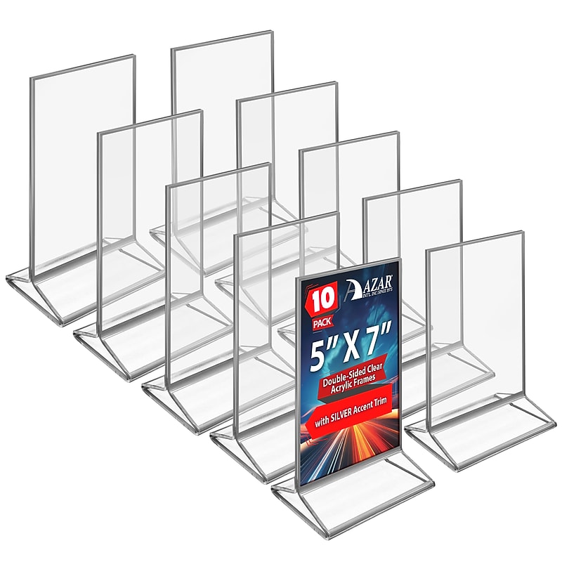 Azar Card Holder, Desktop/Countertop, Top/Side Loading Acrylic, 10/Pack (152799-SLV-10PK) image 1