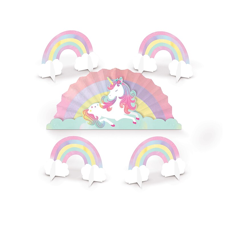 Party City Enchanted Unicorn Tabletop Decorating Kit, 5/Pack (AM50443-PC) image 1