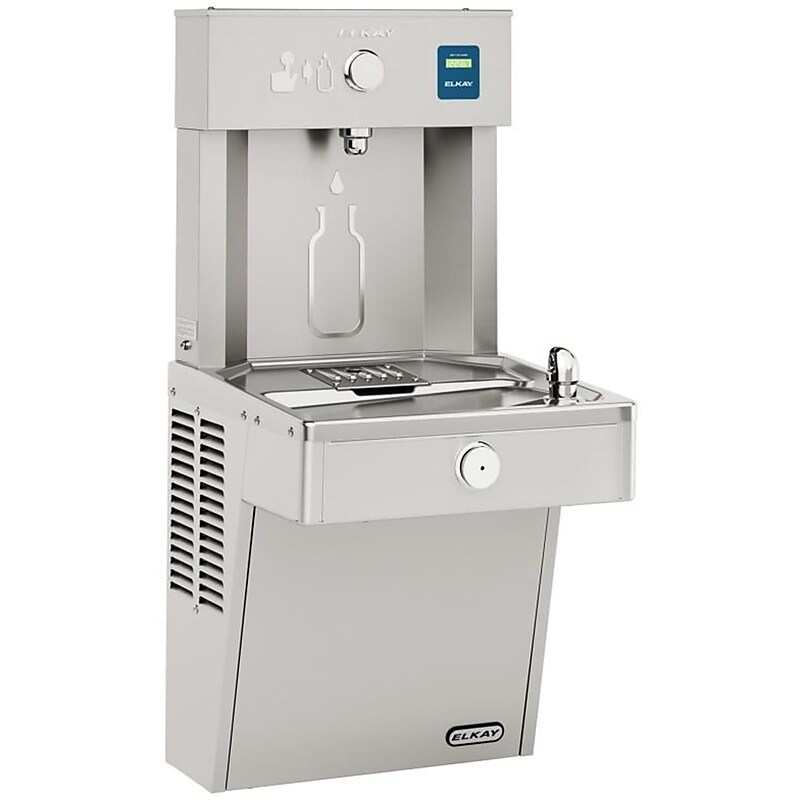 Elkay ezH2O Wall Mounted Drinking Fountain and Bottle Filling Station with Cooler and Vandal Resistant Bubbler (VRC8WSK) image 1
