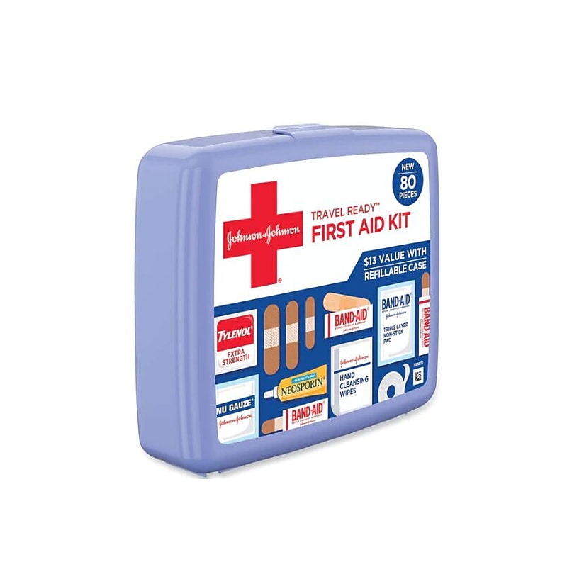 Johnson & Johnson Red Cross Travel Ready Portable Emergency First Aid Kit, 80 Pieces (JOJ202068) image 1