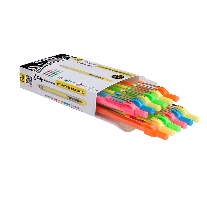 Zebra Z-Grip Retractable Highlighter with Grip, Chisel Tip