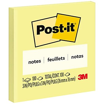 Post-it Sticky Notes, 3" x 3", Canary Collection, 100 Sheets/Pad (654)