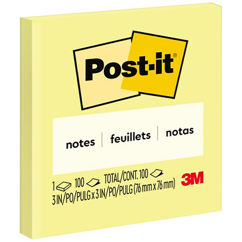 Post-it Notes, 3" x 3", Canary Collection, 100 Sheet/Pad (654 YW) image 1