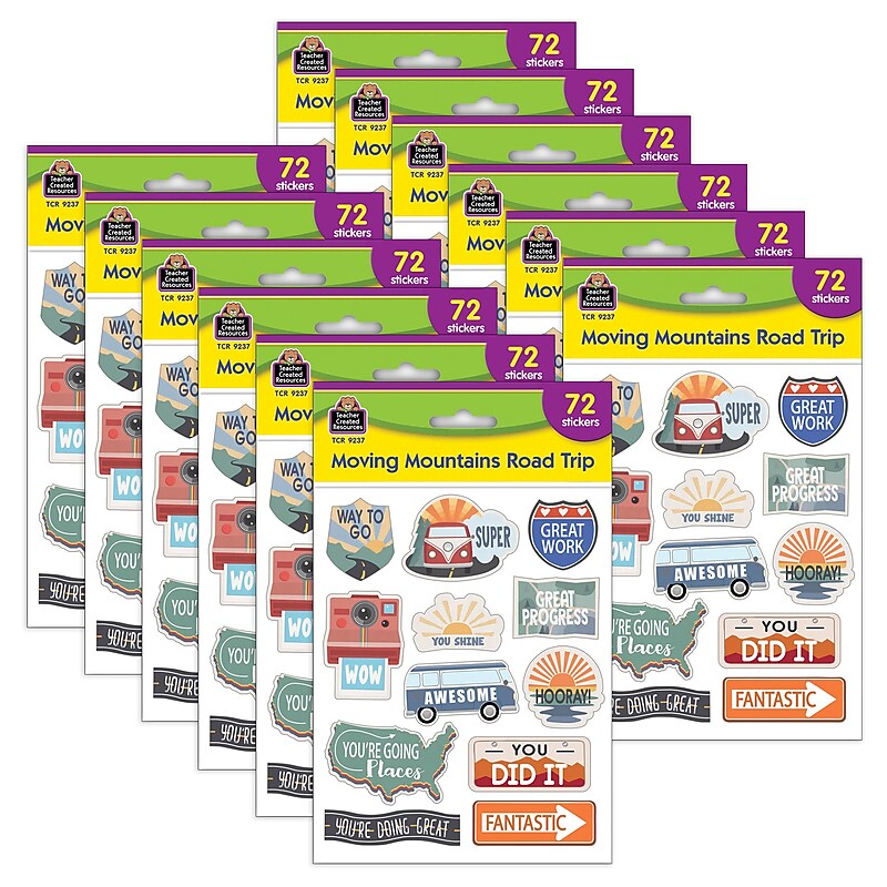 Teacher Created Resources Moving Mountains Road Trip Stickers, Multicolored, 72/Pack, 12/Packs/Bundle (TCR9237-12) image 1