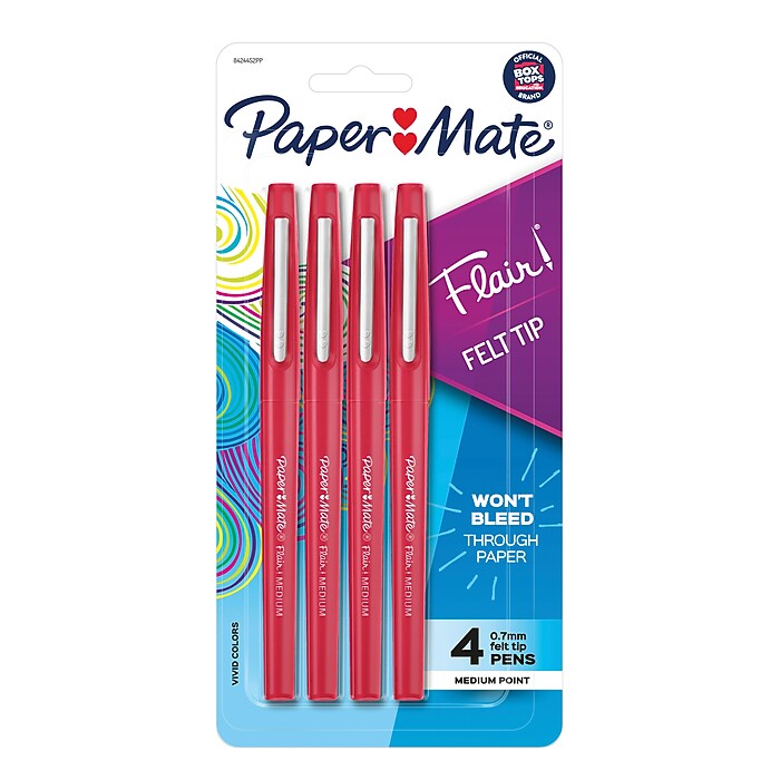 PaperMate Flair Felt Pen, Medium Point, 0.7mm, Red Ink, 4