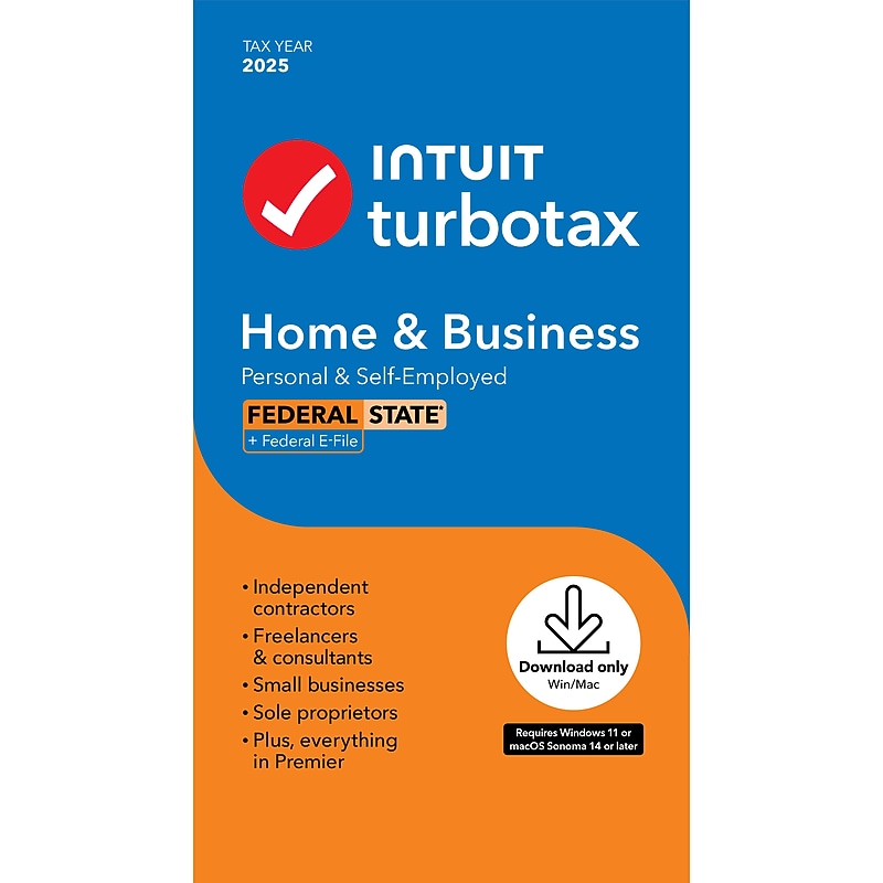 TurboTax Home & Business 2025 Federal + E-file + State Windows/Mac, Product Key Card image 1