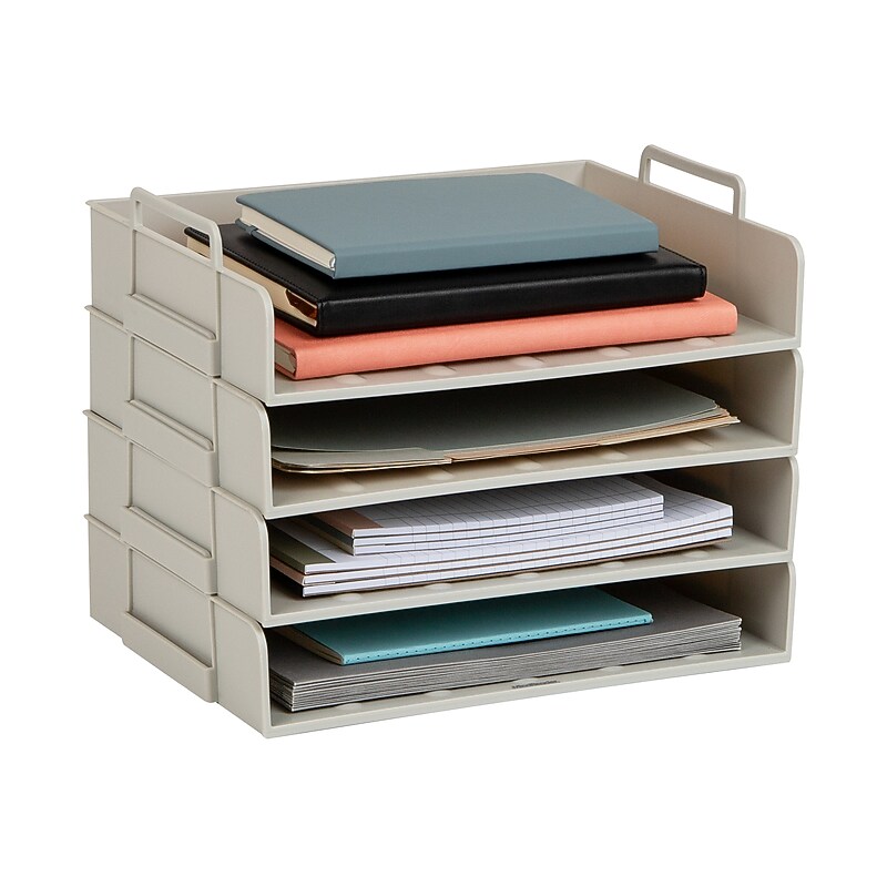 Mind Reader Plastic Side Loading Stackable Letter Tray, Letter Size, Beige, 4 Pieces (DANSTACK4-BEI) image 1