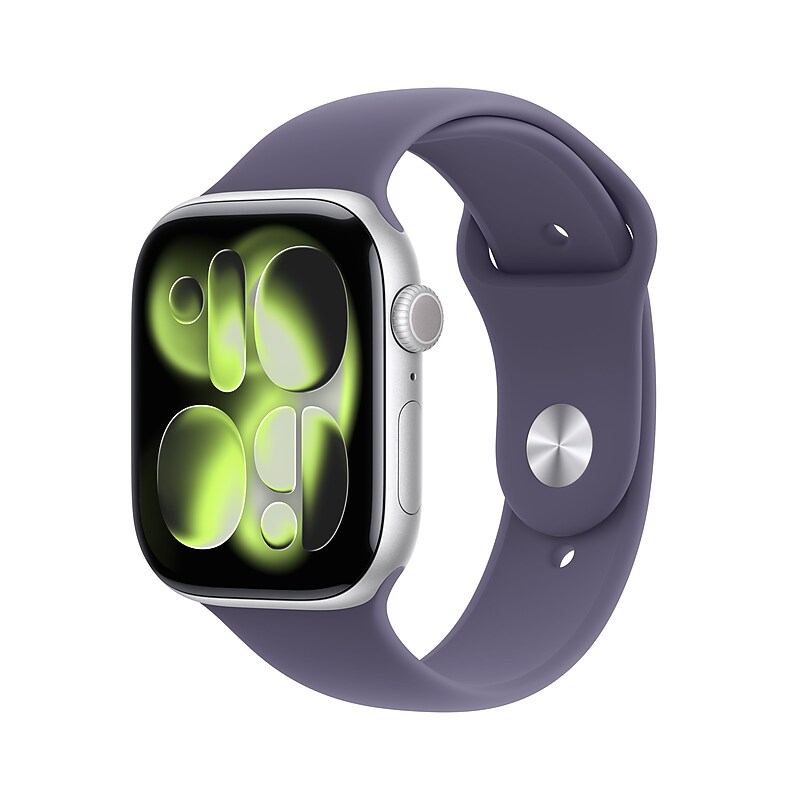 Apple Watch Series 11 GPS Smartwatch, 46mm, Silver Aluminum Case with Purple Fog Sport Band, Medium/Large (MEVA4LW/A) image 1