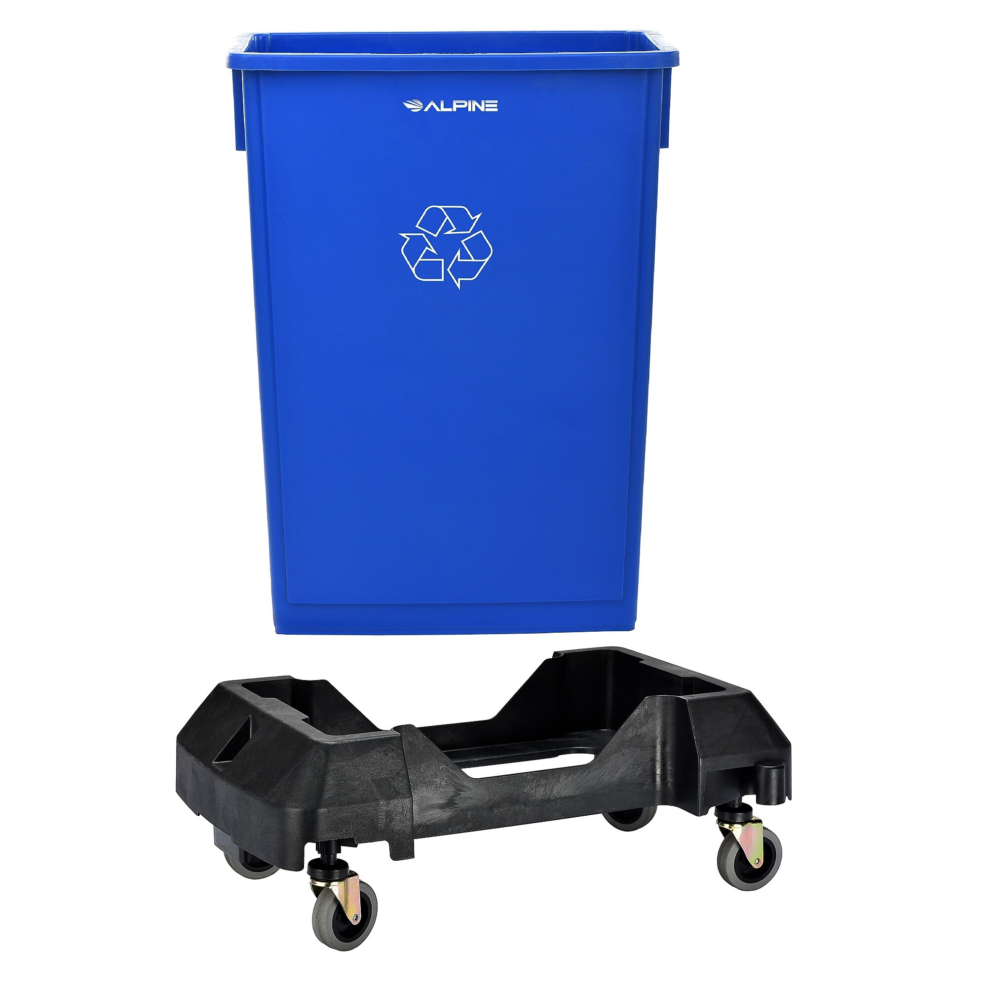 Alpine Industries Polypropylene Recycling Bin and Dolly, 23 Gallon, Blue (ALP477-R-BLU-PKD) Sansujyuku sansujyuku.com