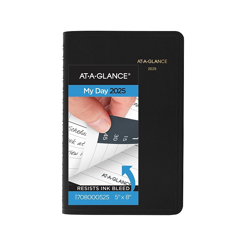 2025 AT-A-GLANCE 5" x 8" Daily Appointment Book Planner, Faux Leather Cover, Black (70-800-05-25) image 1