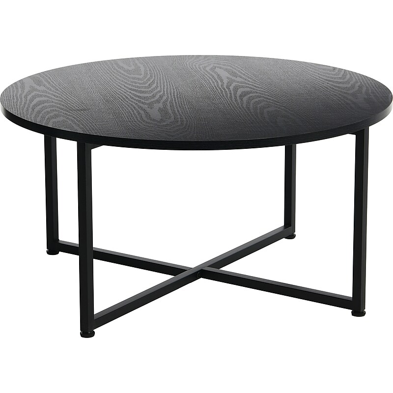 Household Essentials Jamestown 31.5"Dia. Laminate Round Coffee Table, Black Oak/Black (8175-1) image 1