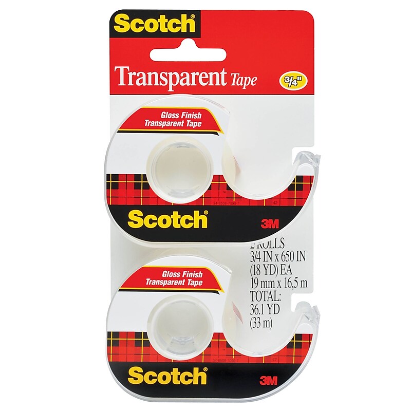Scotch Transparent Clear Tape With Dispenser, 3.71" x 18.1 yds., Transparent, 2 Rolls/Pack (167DM-2) image 1