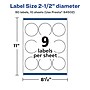Avery Laser/Inkjet Round Multipurpose Labels, 2.5" Dia., White, 90 Labels/Pack (94502)~#|#~C88A4484-2A0C-4C08-B8BC25308FECB59E_sc7