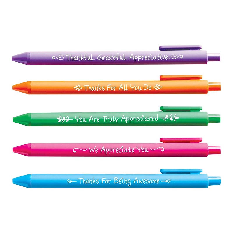 Baudville Smart Sayings Retractable Gel Pens, Fine Point, Assorted Inks, 5/Pack (97286) image 1