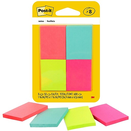Postit® Notes, 1 3/8"x 1 7/8", Poptimistic Collection, 50 Sheets/Pad