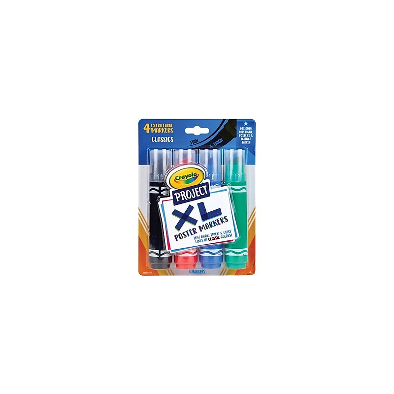 Crayola Xl Classic Poster Markers, Bold Marker Point, Chisel Marker Point Style, Black, Green, Blue, Red, 4/Pack image 1