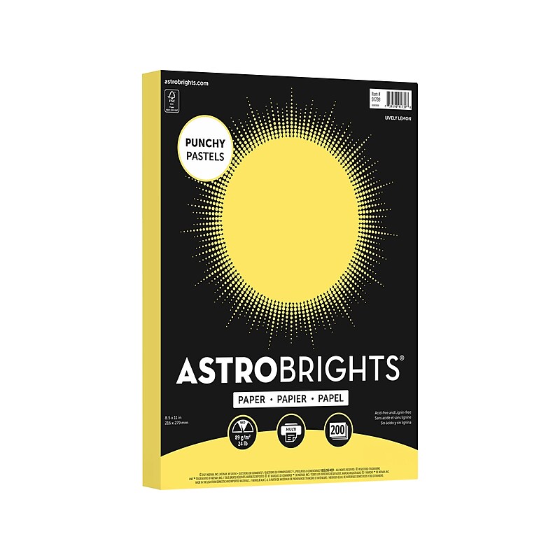 Astrobrights Punchy Pastels 8.5" x 11" Colored Paper, 24 lbs., Lively Lemon, 200 Sheets/Pack (91739) image 1