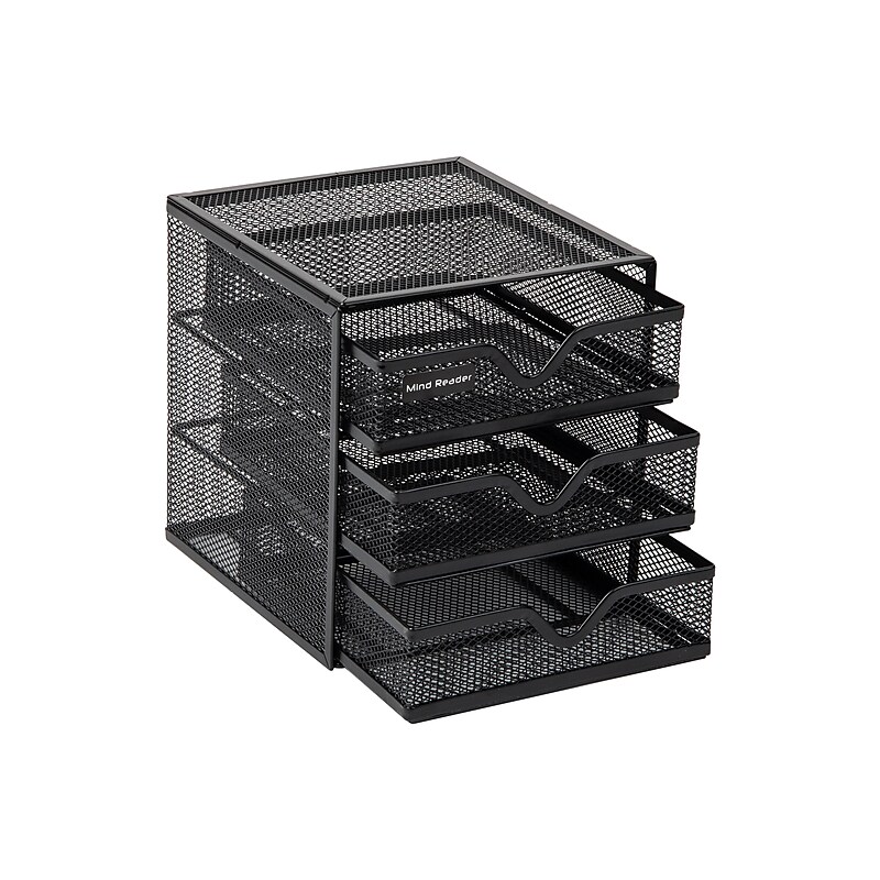 Mind Reader 3-Drawer Desktop Storage Organizer, Black (MINMESH3-BLK) image 1