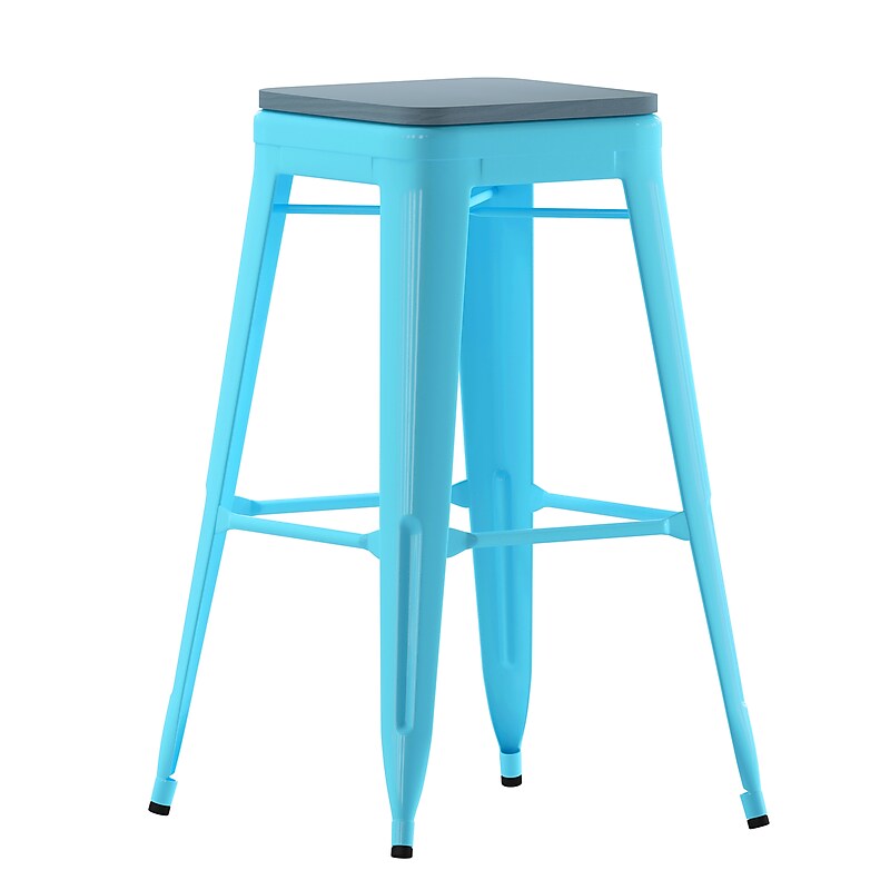 Flash Furniture Cierra Industrial Metal Indoor Bar Height Stools without Back, Teal, 4-Pieces/Pack (4ET32030TLRPL2C) image 1