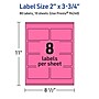Avery Rectangle Laser/Inkjet Multipurpose Labels, 2" x 3.75", Bright Pink (80/Pack)~#|#~C8BA6D98-43E0-4433-B41CFF21E1CE34B7_sc7