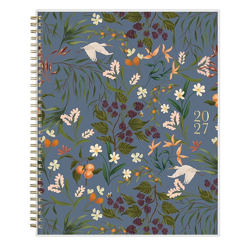 2027 Blue Sky Bespoke Letterpress Cranes In Flight 8.5" x 11" Calendar Year Weekly & Monthly Standard Planner, Plastic Cover image 1