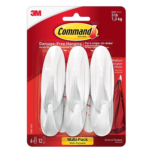 Command Medium Decorative Hooks, 3 lb., White, 6/Pack (17081-6ES
