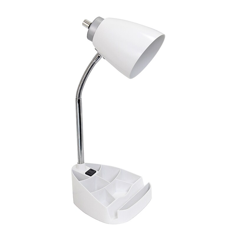 Simple Designs Gooseneck Organizer LED Desk Lamp, 18.50", with iPad Tablet Stand and Charging Outlet, White (LD1057-WHT) image 1