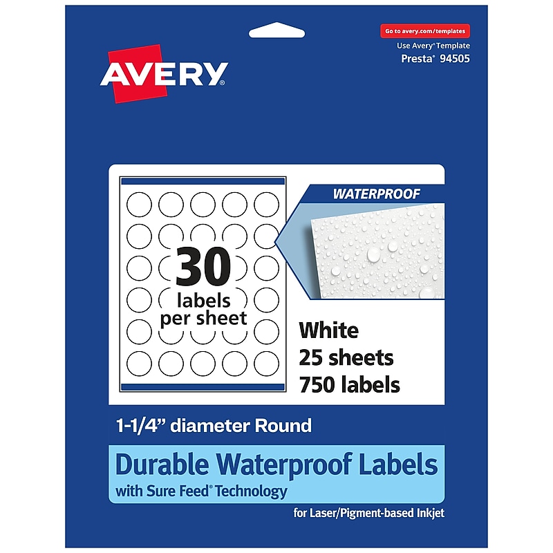 Avery Laser/Inkjet Round Multipurpose Labels, 1.25" Dia., 750 Labels/Pack (94505) image 1