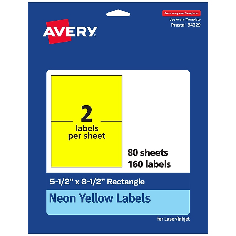 Avery Laser/Inkjet Rectangle Multipurpose Labels, 5.5" x 8.5", Neon Yellow, 160/Box (94229) image 1