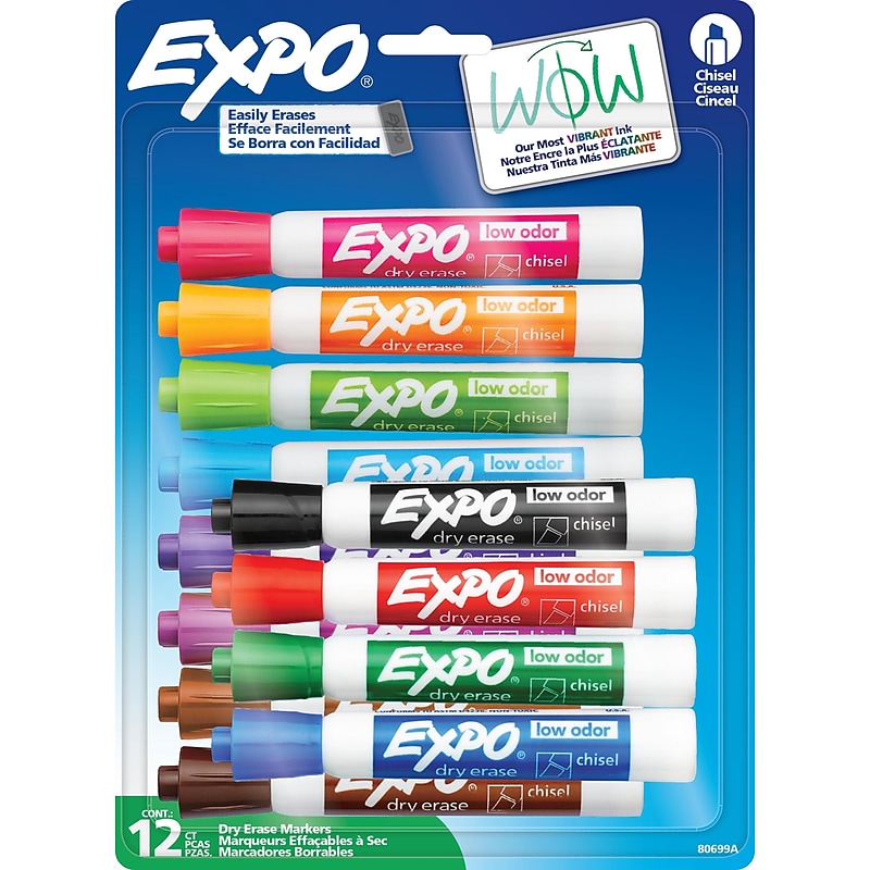 Expo Tank Dry Erase Marker, Chisel Tip, Assorted Colors, 12/Pack (80699) image 1