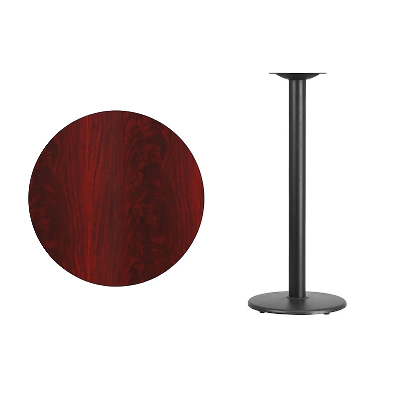 Flash Furniture 30'' Round Laminate Table Top with 18" Round Bar-Height Table Base, Mahogany (XURD30MATR18B) image 1