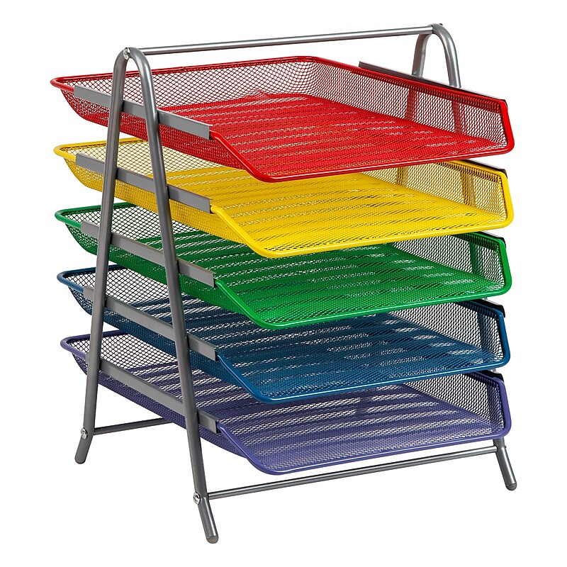 Mind Reader 5-Compartment Metal Desk Tray, Multicolor (5TPAPER-ASST) image 1