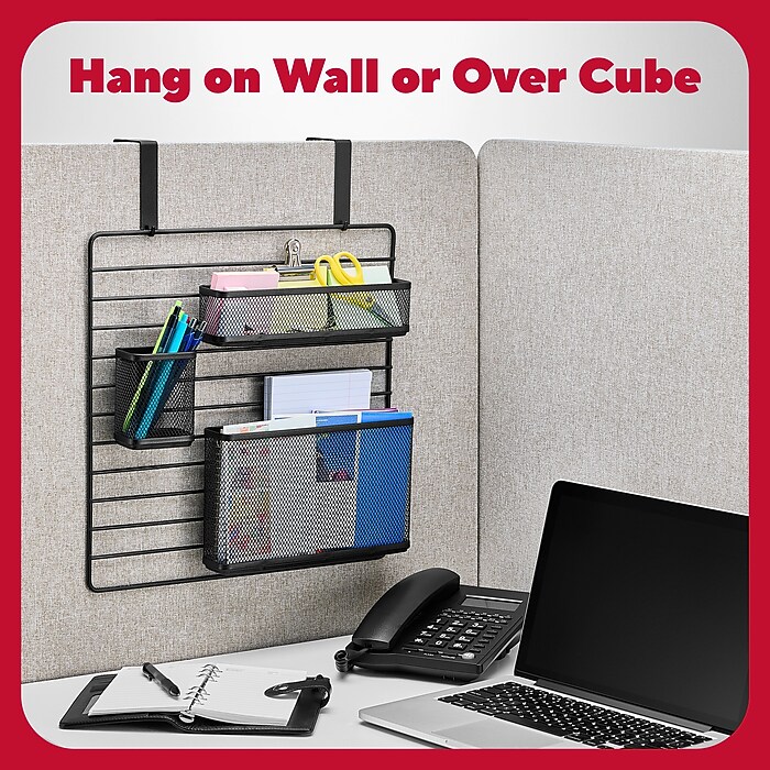 TRU RED™ 3-Compartment Metal Mesh Wall Organizer, Black (TR61967