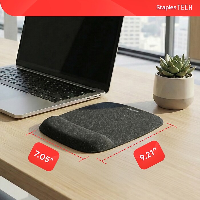 Staples TECH Gel Non-Skid Mouse Pad/Wrist Rest Combo, Black (79054