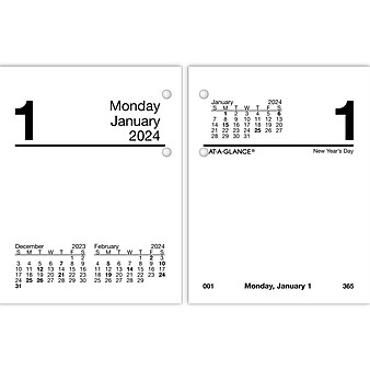 2024 AT-A-GLANCE 3.75" x 3" Daily Desk Calendar Refill, White/Black (E919-50-24)