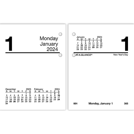 2024 ATAGLANCE 3.75" x 3" Daily Desk Calendar Refill, White/Black