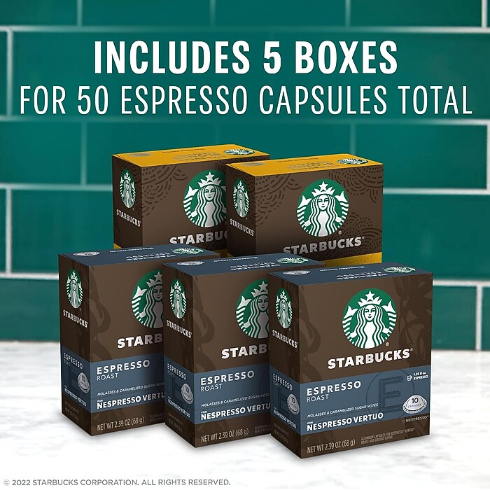 Starbucks Variety Pack Coffee Nespresso Vertuo Capsules, 50/Box
