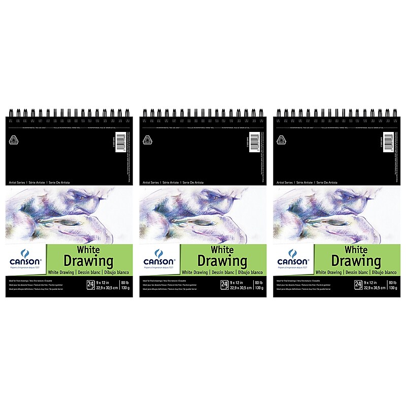 Canson Artist Series 9" x 12" Wire Bound Drawing Sketch Pad, 24 Sheets/Pad, 3/Bundle (MCXC100510890-3) image 1