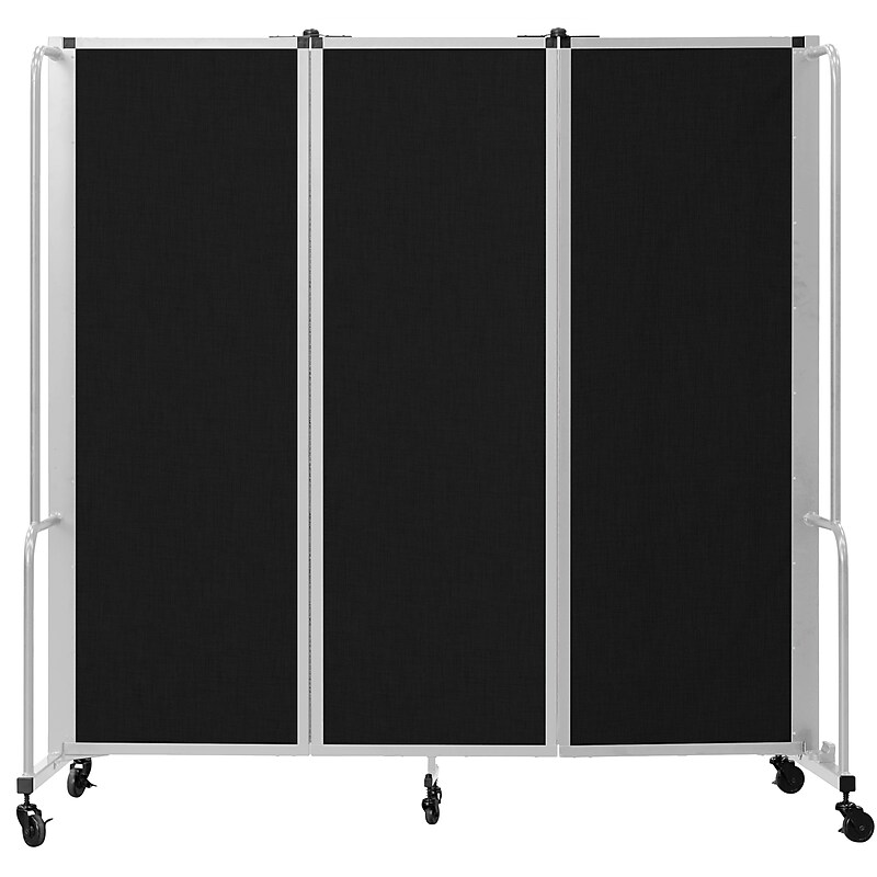 National Public Seating Robo Series 3-Panel Folding Mobile Room Divider, 72"H x 72"W, Black Fabric (RDG6-3PT10) image 1