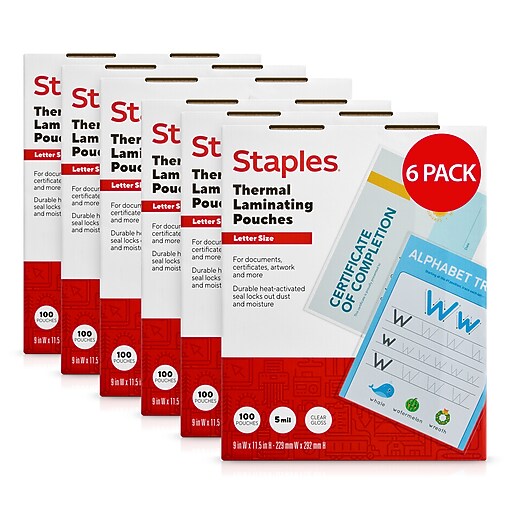 Staples Thermal Laminating Pouches, Letter Size, 5 Mil, 600/Box