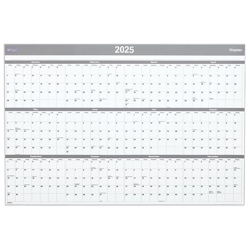 2025 Staples 24" x 36" Wall Calendar, Gray (ST58449-25) image 1