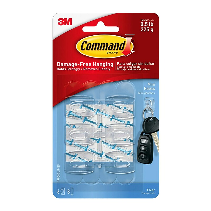 Command Mini Hooks, 0.5 lb., Clear, 6/Pack (17006CLR-ES) image 1