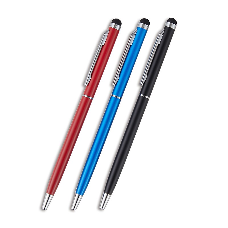 Staples 2-in-1 Stylus and Pen, 3-Pack, Black/Red/Blue image 1