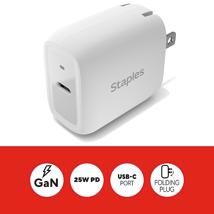 Staples TECH GaN USB-C Wall Charger, 25W, White (ST62323-CC) | Staples
